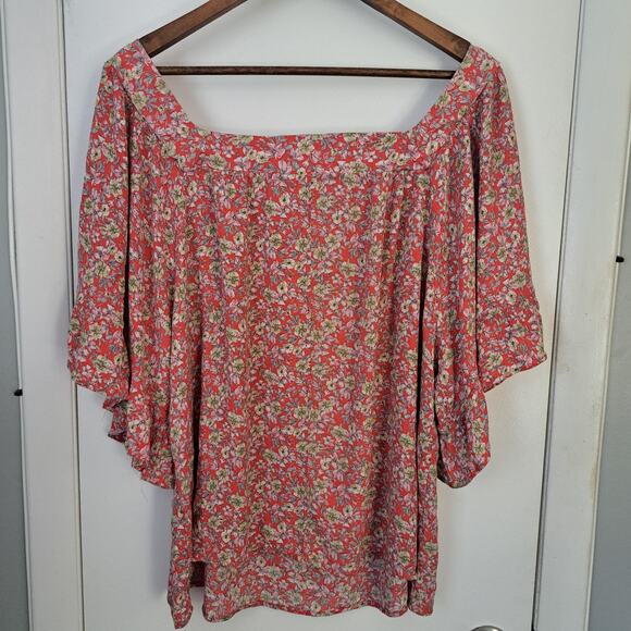 143 Story by Line Up Square Neckline Flutter Sleeve Floral Blouse Women's 3X - Picture 2 of 6